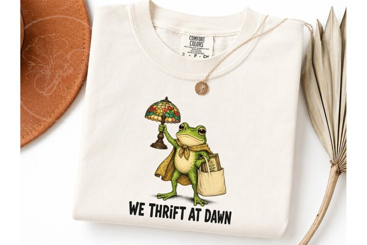 We Thrift At Dawn Frog PNG Tee Design example image 1