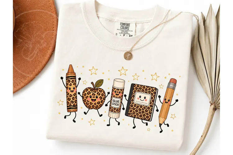 Leopard School Supplies PNG Teacher Tee