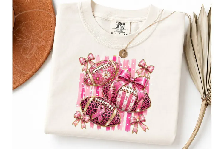 Pink Football Breast Cancer PNG Tee Desi