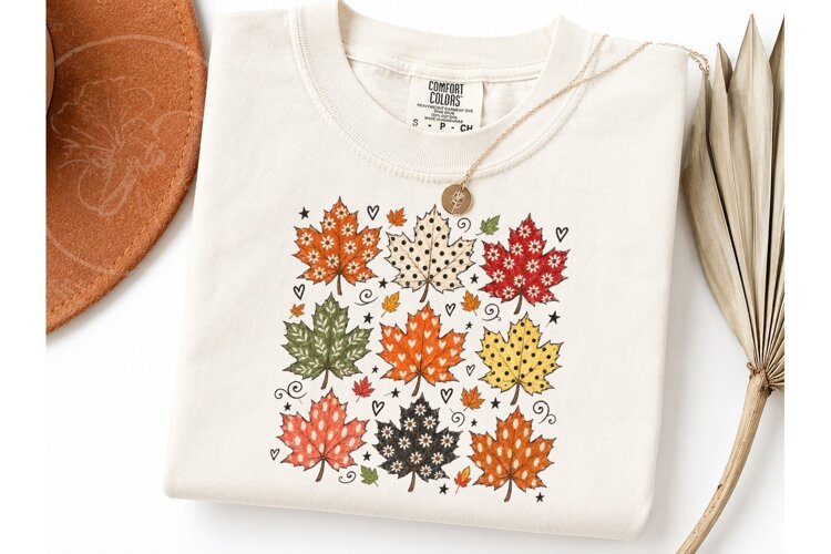 Fall Autumn Leaves PNG Shirt Design example image 1
