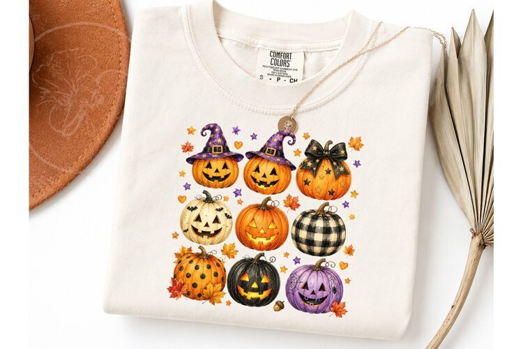 Halloween Pumpkin Grid PNG Shirt Design example image 1