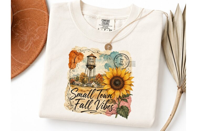 Small Town Fall Vibes PNG Shirt Design-Small Town Fall Vibes example image 1