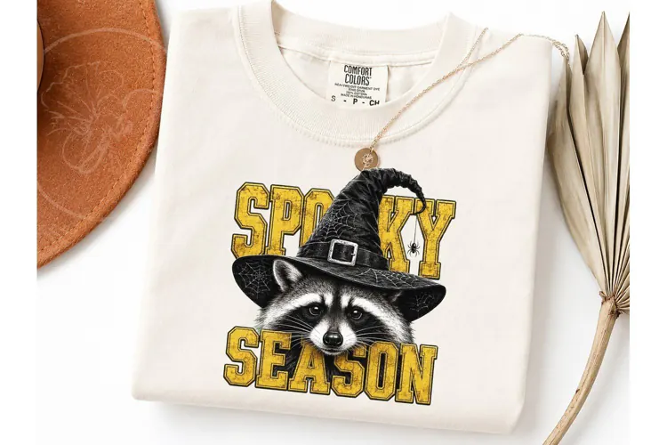 Spooky Season Raccoon Witch PNG Tee