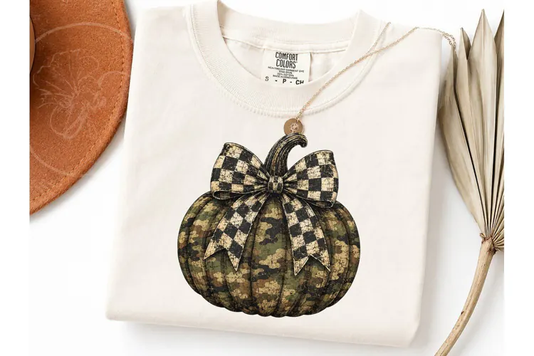 Camo Pumpkin Bow PNG Fall Tee Design