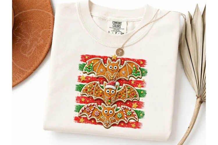 Gingerbread Bat Christmas PNG Tee Design