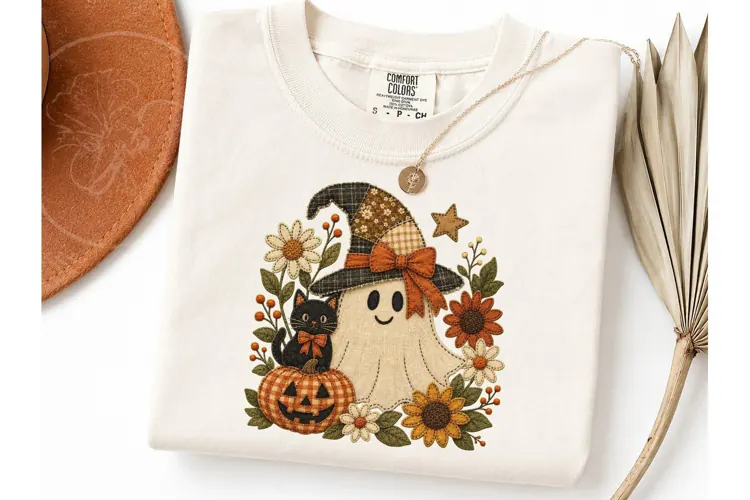 Halloween Ghost Witch Floral PNG Tee