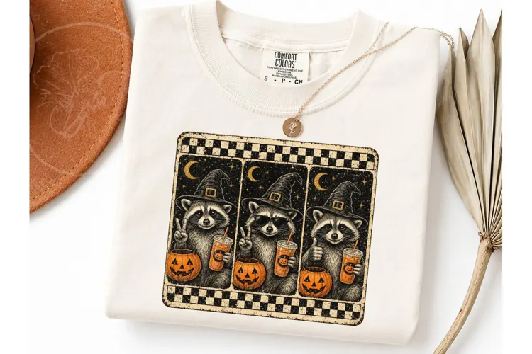 Halloween Raccoon Witch PNG Tee Design