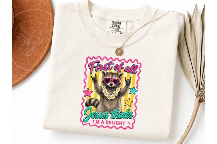 Funny Raccoon Jesus Delight PNG Tee example image 1