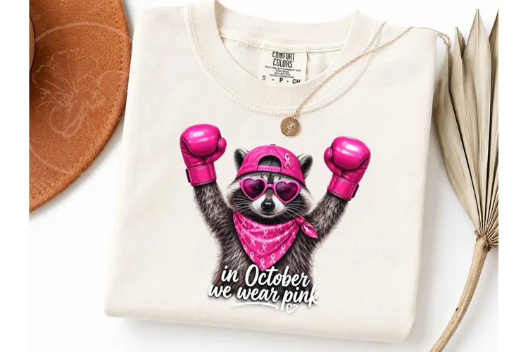 In October We Wear Pink Raccoon PNG