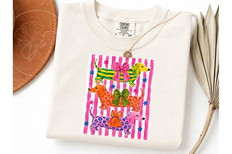 Dachshund Bow Stripe PNG Tee Design