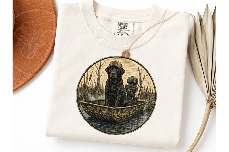 Black Lab Duck Hunting Boat PNG Tee example image 1