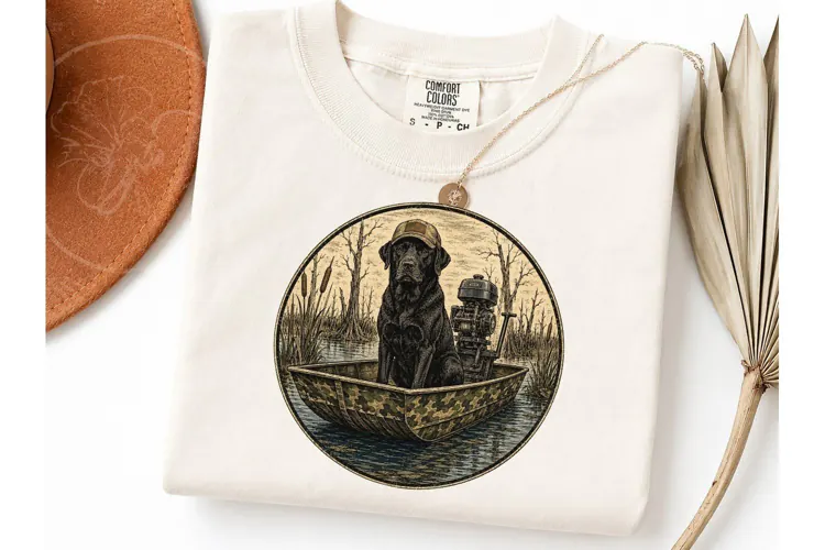 Black Lab Duck Hunting Boat PNG Tee