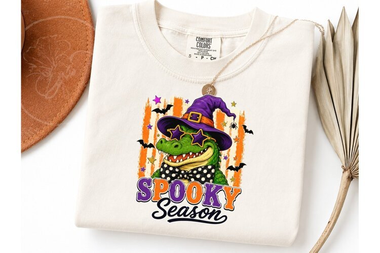 Spooky Season Alligator Witch PNG Tee example image 1