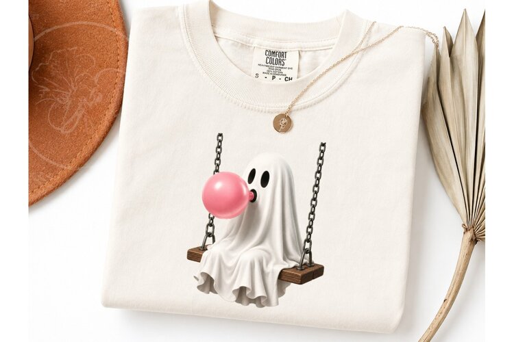 Ghost Bubblegum Swing Halloween PNG Tee example image 1