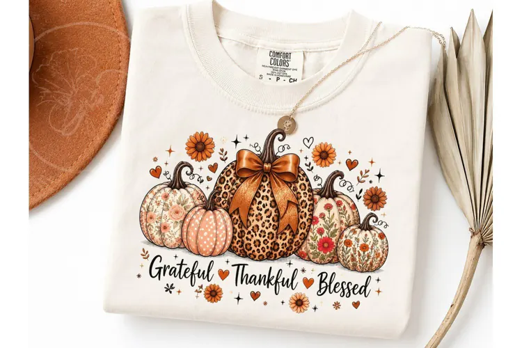 Grateful Thankful Blessed Pumpkin PNG