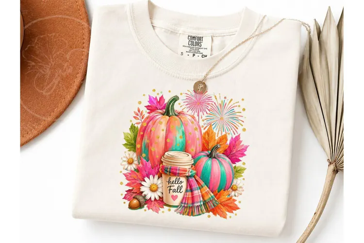 Hello Fall Pumpkin Coffee PNG Tee Design
