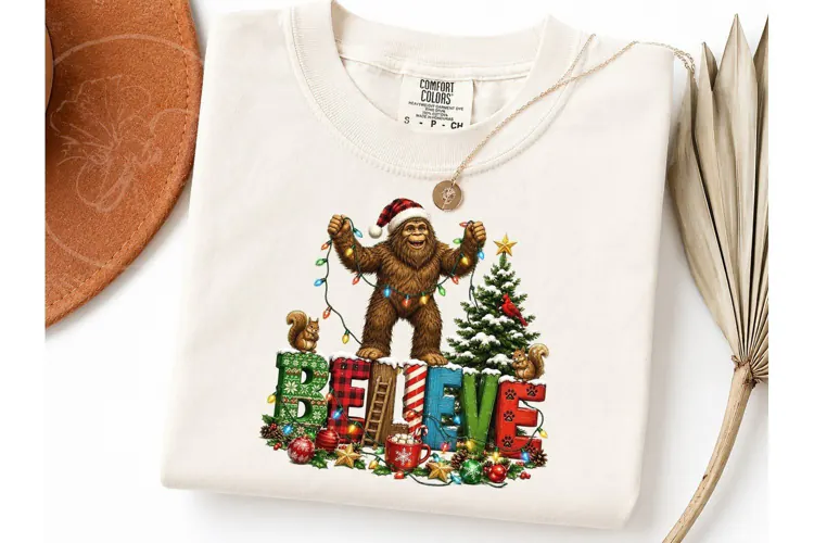 Bigfoot Christmas Believe PNG Tee Design