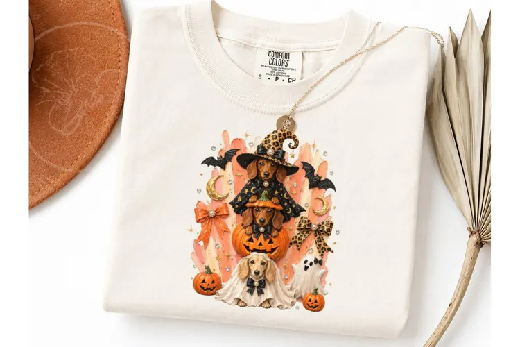 Halloween Dachshund Witch PNG Tee Design