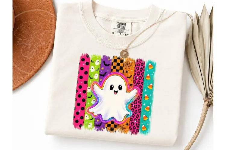 Cute Halloween Ghost Rainbow PNG Tee
