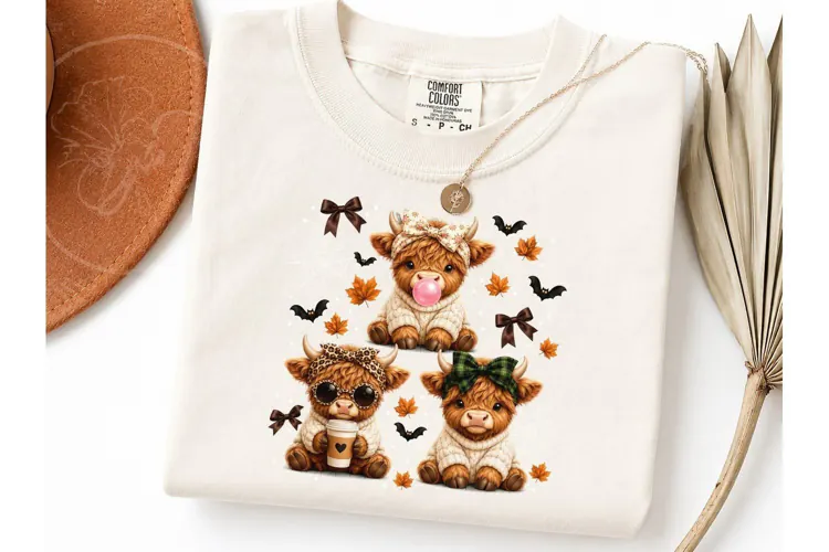 Halloween Highland Cow PNG Fall Tee