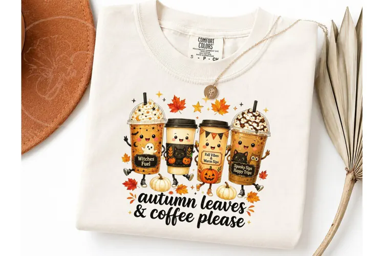 Autumn Leaves Coffee Please PNG Tee