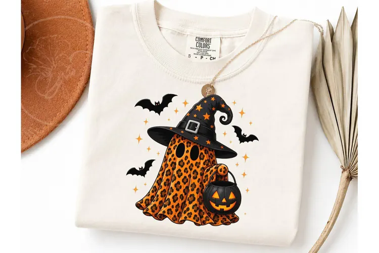 Leopard Ghost Witch Halloween PNG Tee