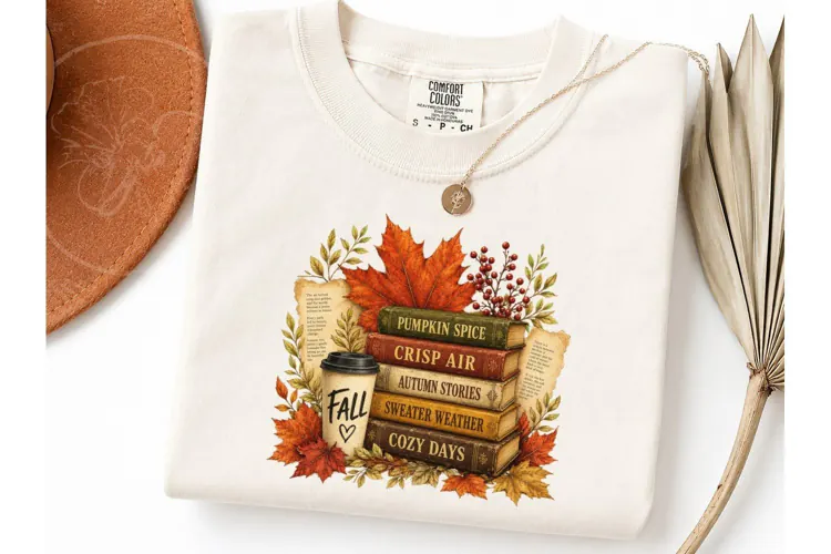 Fall Books Cozy Autumn PNG Shirt Design
