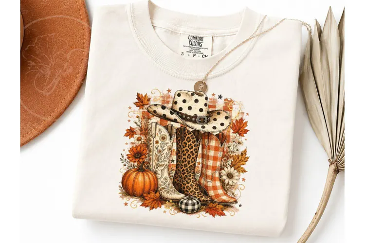 Fall Cowboy Boots Halloween PNG Tee