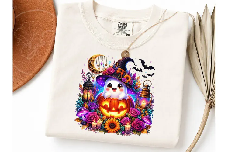 Cute Ghost Witch Pumpkin Halloween PNG