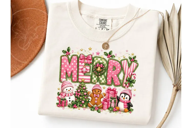 Merry Christmas Pink Holiday PNG Tee