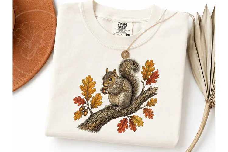 Fall Squirrel Acorn PNG Autumn Tee Desig