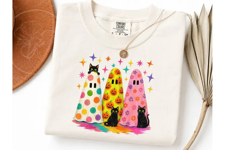 Halloween Ghost Cats PNG Shirt Design