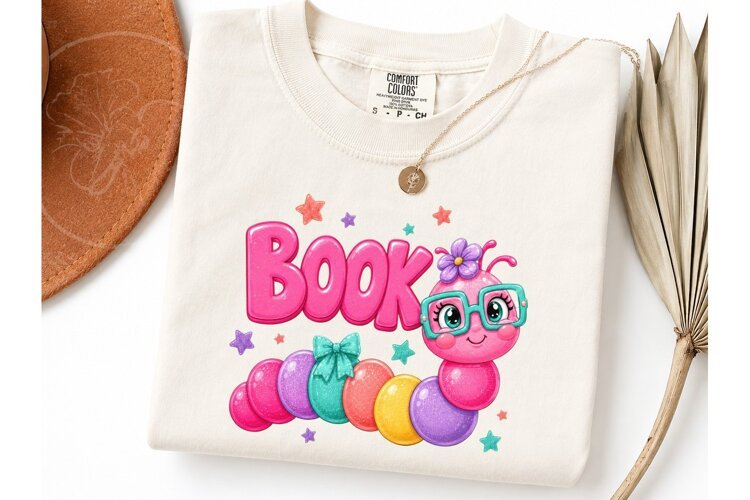 Book Worm Caterpillar PNG Tee Design example image 1