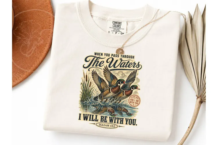 Duck Isaiah 43:2 PNG Christian Tee Desig