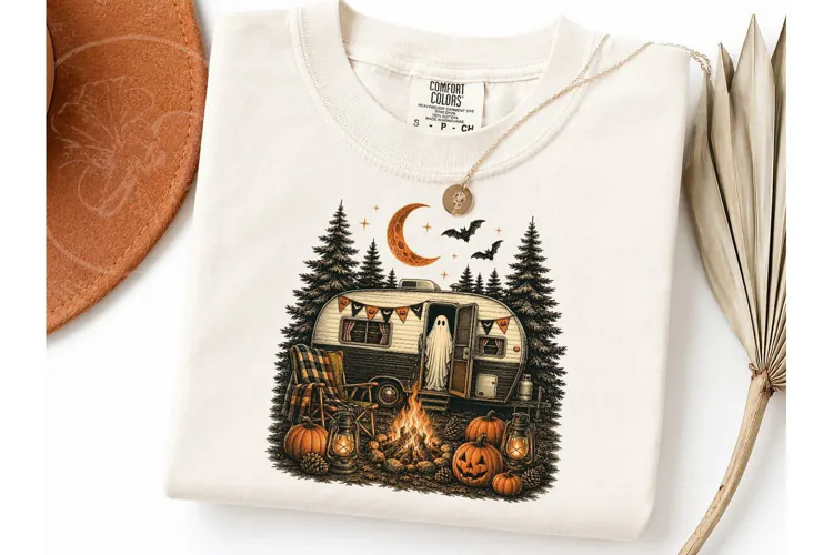 Halloween Camping Ghost PNG Shirt Design