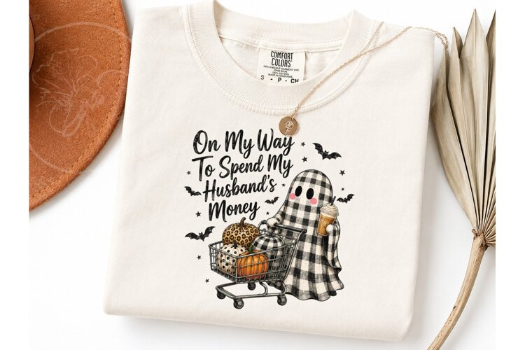 Halloween Ghost Shopping PNG Tee Design example image 1