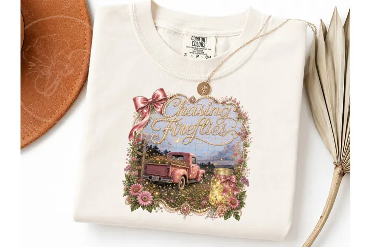 Chasing Fireflies Pink Truck PNG Tee