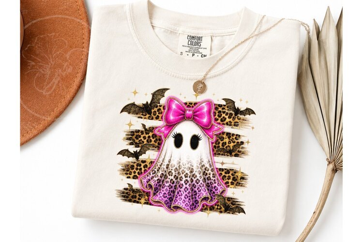 Leopard Ghost Bow Halloween PNG Tee example image 1