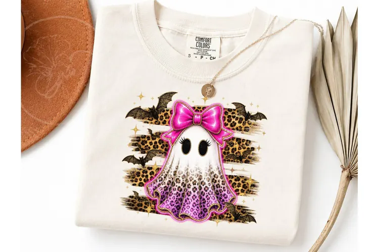 Leopard Ghost Bow Halloween PNG Tee