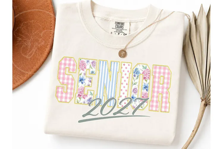 Senior 2027 Floral Patchwork PNG Tee Des