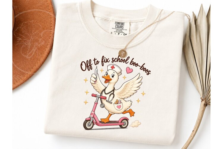 School Nurse Duck PNG Sublimation Tee example image 1
