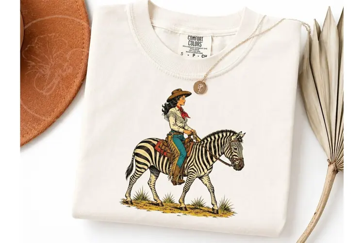 Cowgirl Riding Zebra Western PNG Tee