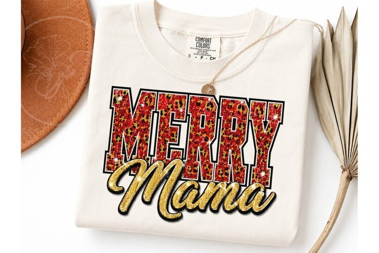 Merry Mama Leopard Glitter PNG Sublimati example image 1