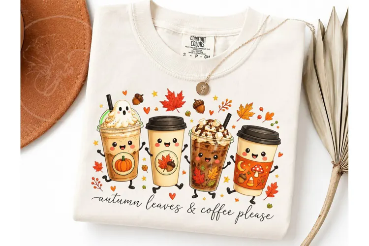 Autumn Leaves Coffee PNG Shirt Design
