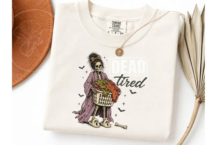 Dead Tired Skeleton Laundry PNG Tee