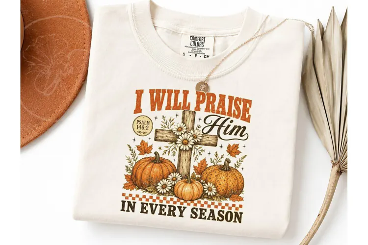 I Will Praise Him Fall Pumpkin PNG Tee