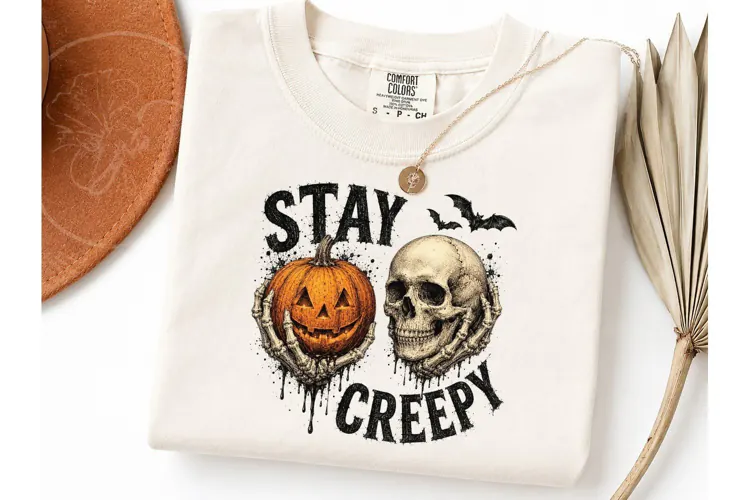 Stay Creepy Halloween Skull PNG Tee