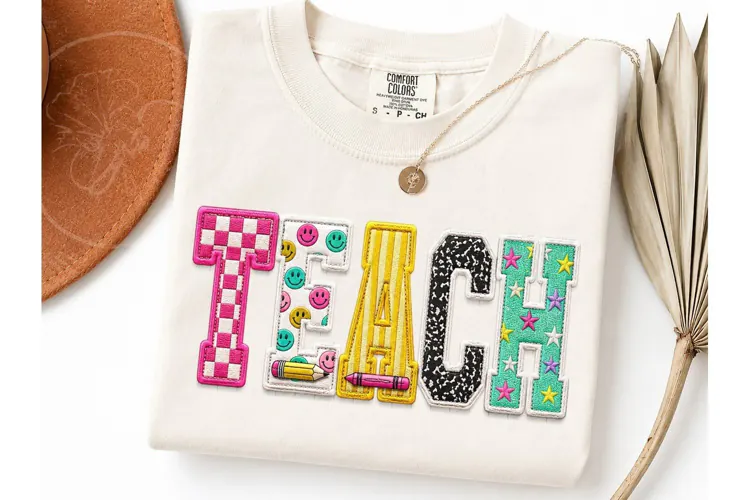 TEACH Faux Embroidery PNG Shirt Design