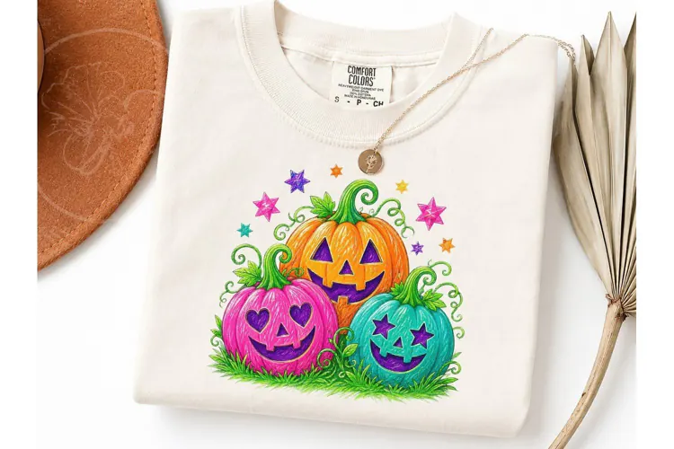 Colorful Halloween Pumpkins PNG Tee