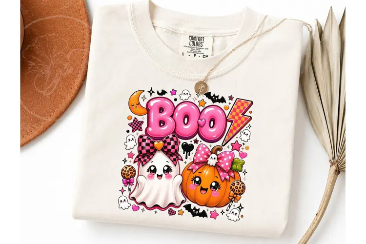 Cute BOO Ghost Pumpkin Halloween PNG Tee